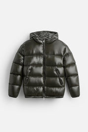 Glänzende, wattierte Pufferjacke mit Kapuze für Herren | Vetti