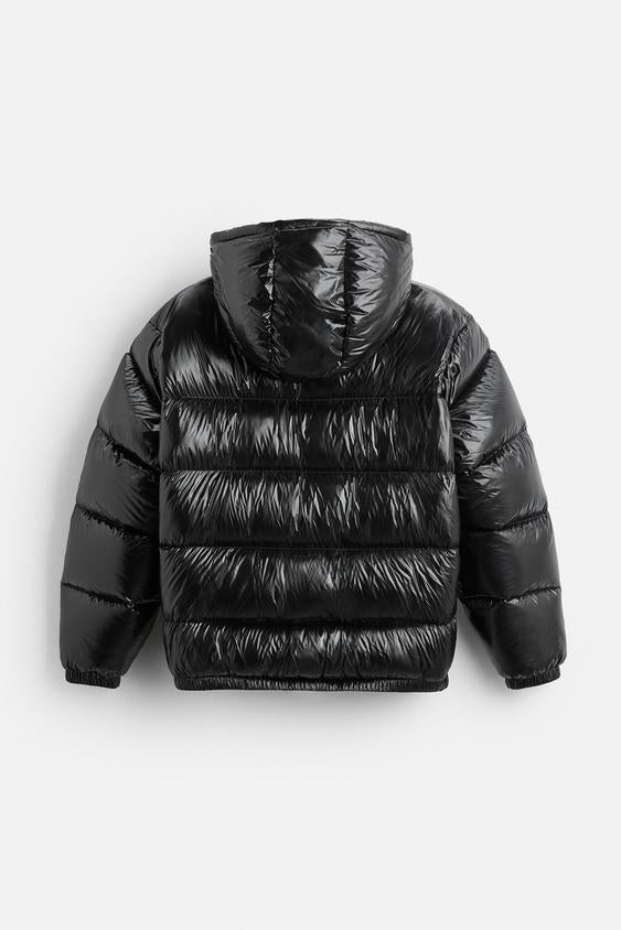 Glänzende, wattierte Pufferjacke mit Kapuze für Herren | Vetti