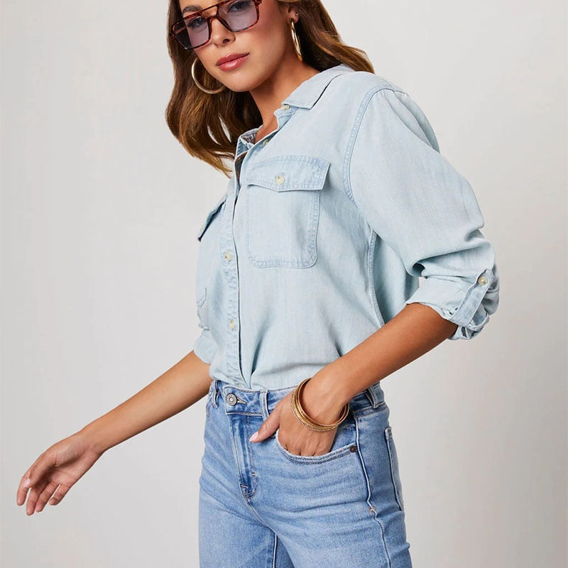 Priscilla | Klassische Denim-Bluse mit Knöpfen für Damen