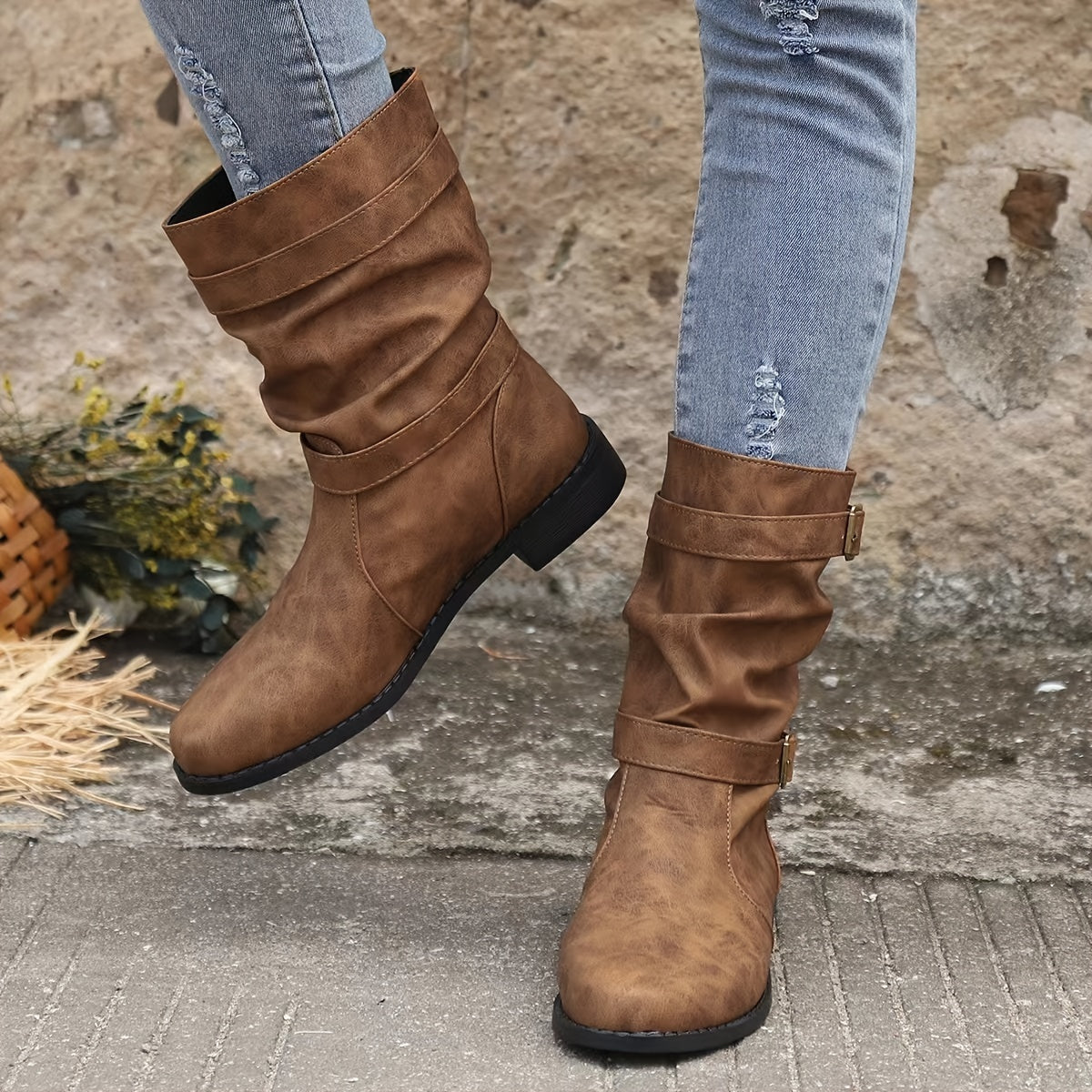 Vintage CharmWestern-Stiefeletten mit Schnallenriemen | Ronja