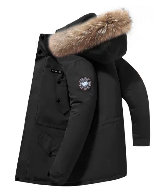 Herren Parka Winterjacke mit Fellkapuze und Knopfverschluss | Aurel