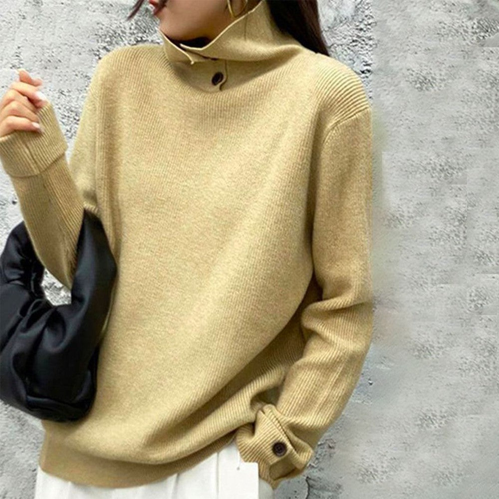 Beiger, langärmliger, schlichter Pullover | Euandra