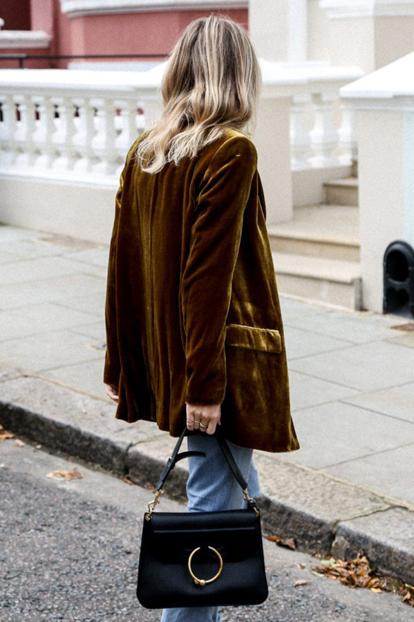 Lucylette l Mittellanger Samt-Blazer im Frühlings-Street-Style für Damen