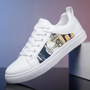 Weiße Herren-Sneakers aus Leder mit grafischem Patch | Valdis