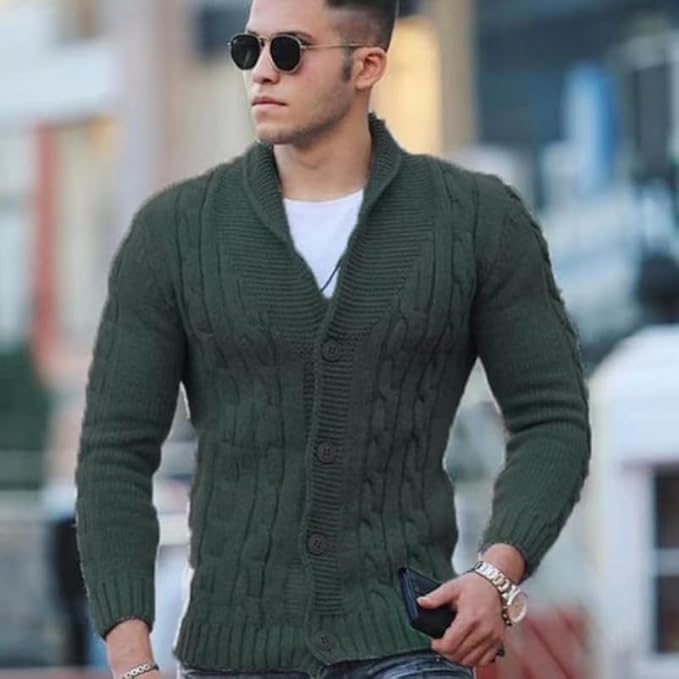 Unifarbene Herren Strickjacke mit langen Ärmeln und Knopfverschluss | Quintus