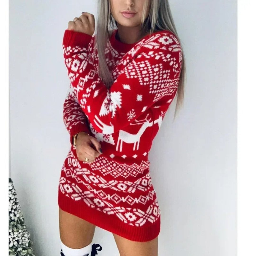 Damen Weihnachten Gestrickt Pullover Kleid | Warme | Blanche