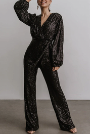 Zaida | Damen-Party-Jumpsuit mit Glitzer und Gürtel