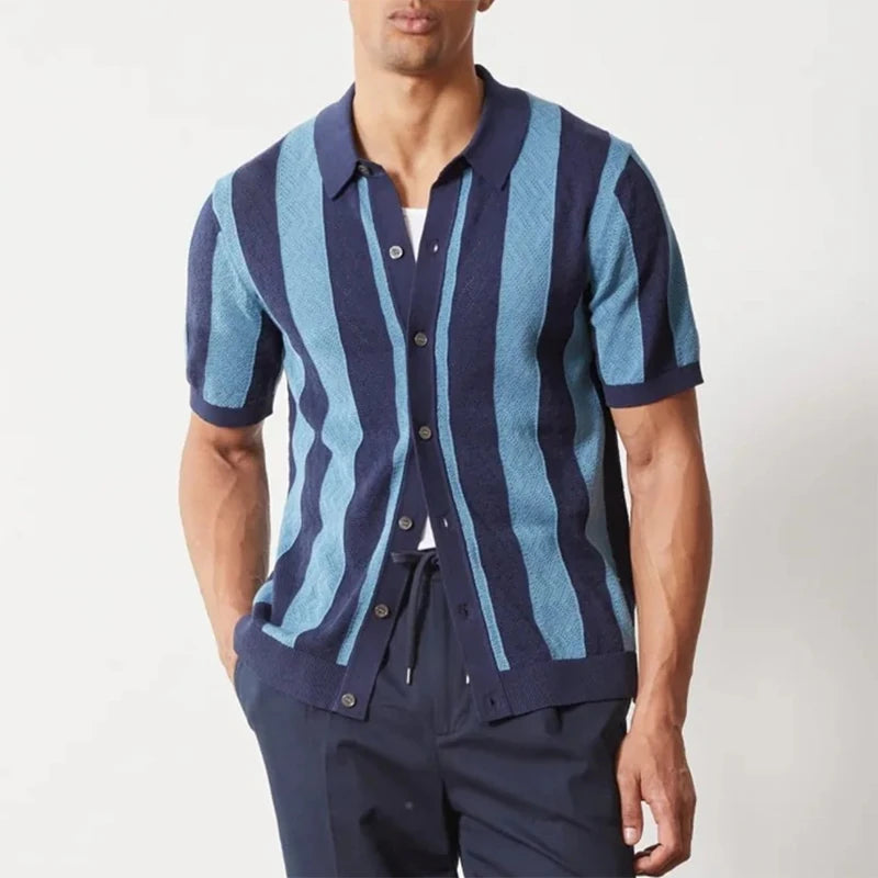 Herren gestreifte Patchwork-Strickbluse mit Aushöhlung für den Sommer l Maddo