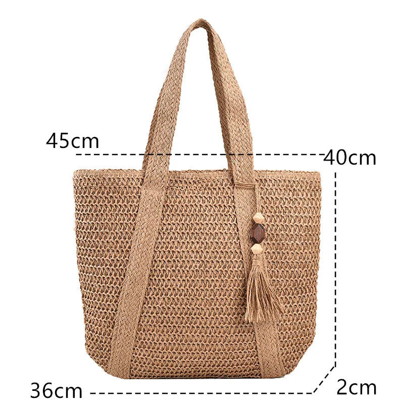 Gewebte Tragetasche für den Sommer, Strandtasche, feminine Bohemian-Umhängetasche l Winifred