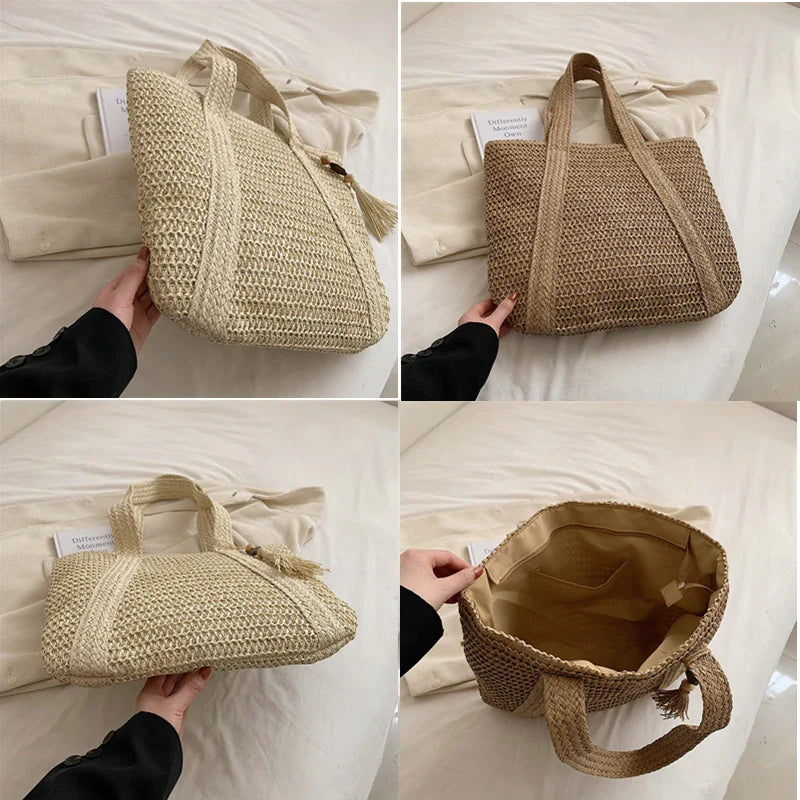 Gewebte Tragetasche für den Sommer, Strandtasche, feminine Bohemian-Umhängetasche l Winifred