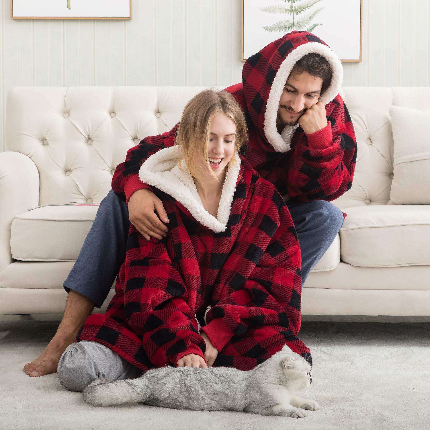 Übergroße Fleece -Kapuze -Decke für ihn und sie l CozyCloud Duo