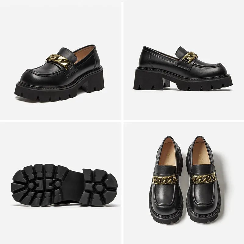 Stylische Leder Plateau Loafer l Perfekt für Herbst/Winter l Rivi