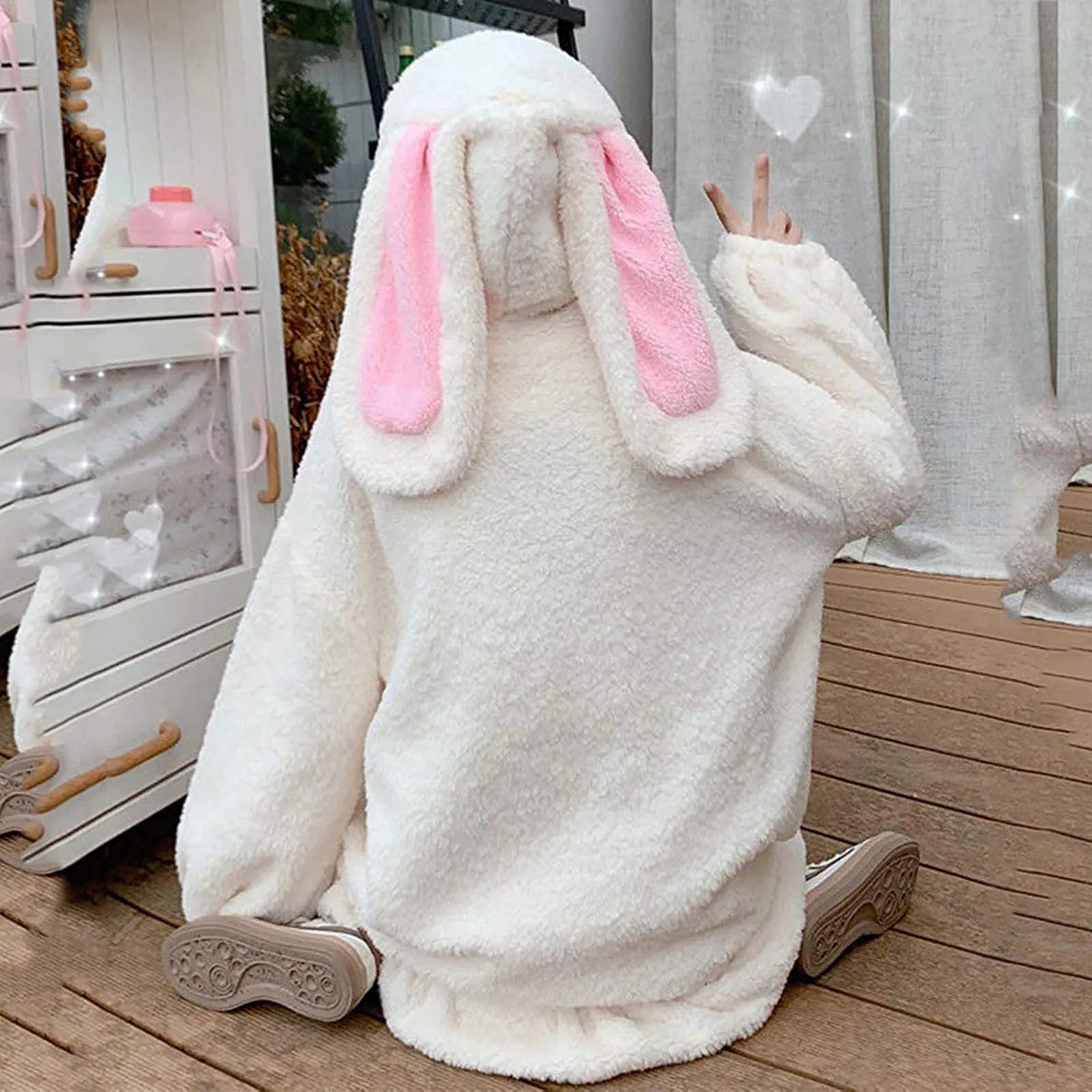 Kawaii Hasenohren Übergroßer Fleece-Kapuzenpullover | Bunetta