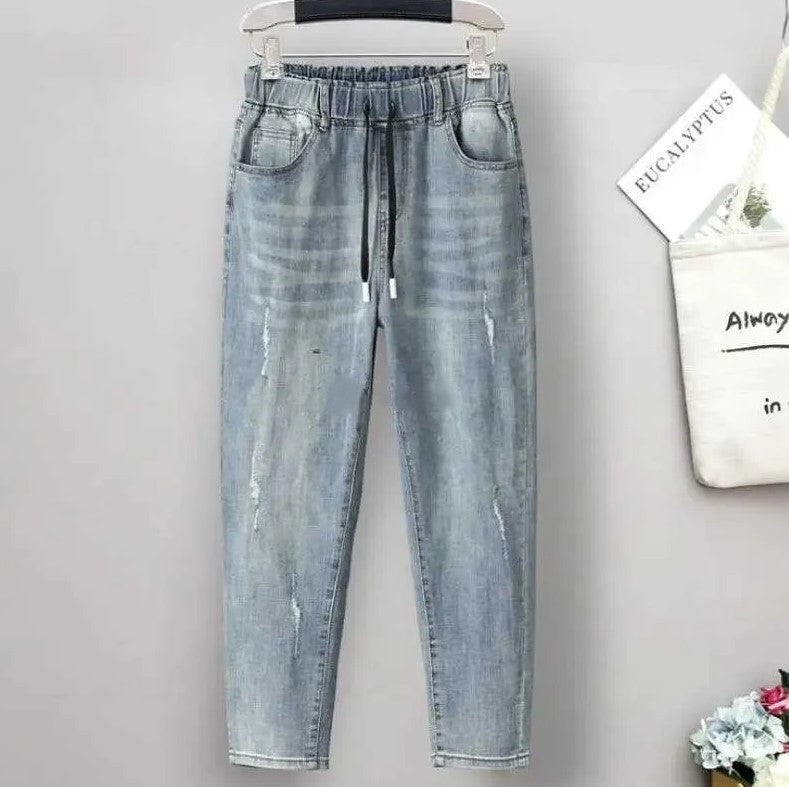 Elastische Baggy-Jeans mit hoher Taille in Übergröße | Clancy