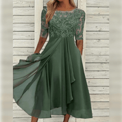 Lyra l Midi-Elegantes Kleid mit Spitzenoberteil