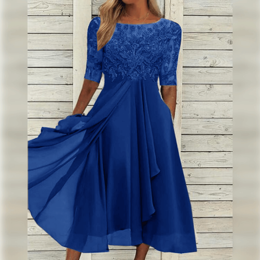 Lyra l Midi-Elegantes Kleid mit Spitzenoberteil