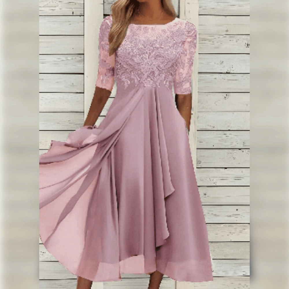 Lyra l Midi-Elegantes Kleid mit Spitzenoberteil