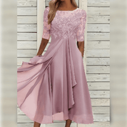 Lyra l Midi-Elegantes Kleid mit Spitzenoberteil