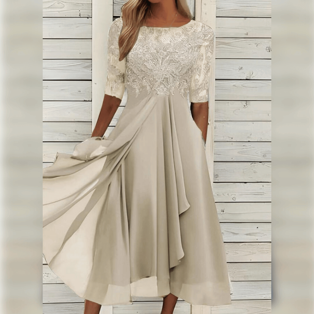 Lyra l Midi-Elegantes Kleid mit Spitzenoberteil