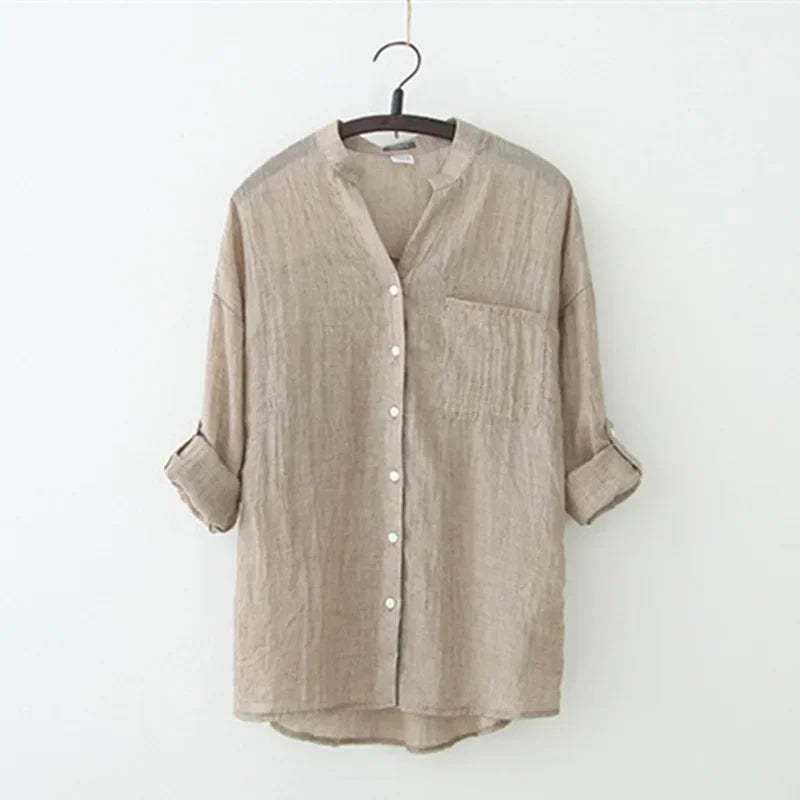 Vintage Button-Down Baumwoll-Leinen Bluse | Riane