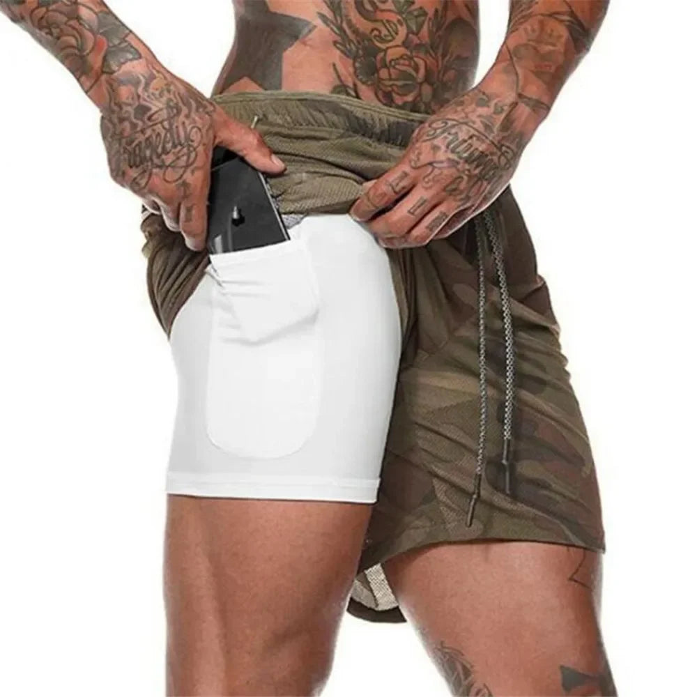 2025 Herren Camo 2-in-1 Laufshorts für Fitnessstudio & Sport | Schnelltrocknend & Atmungsaktiv l Keoni