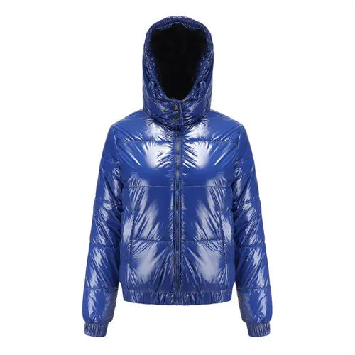 Metallic-Puffer-Winterjacke mit Kapuze für Damen | Edelira