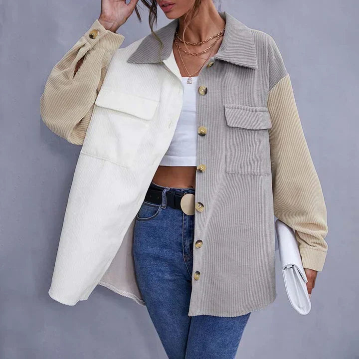 Strukturierte Button-Down-Cordjacke für Damen | Markeda