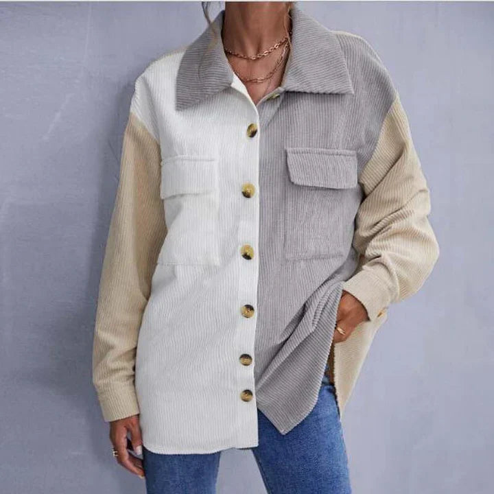 Strukturierte Button-Down-Cordjacke für Damen | Markeda