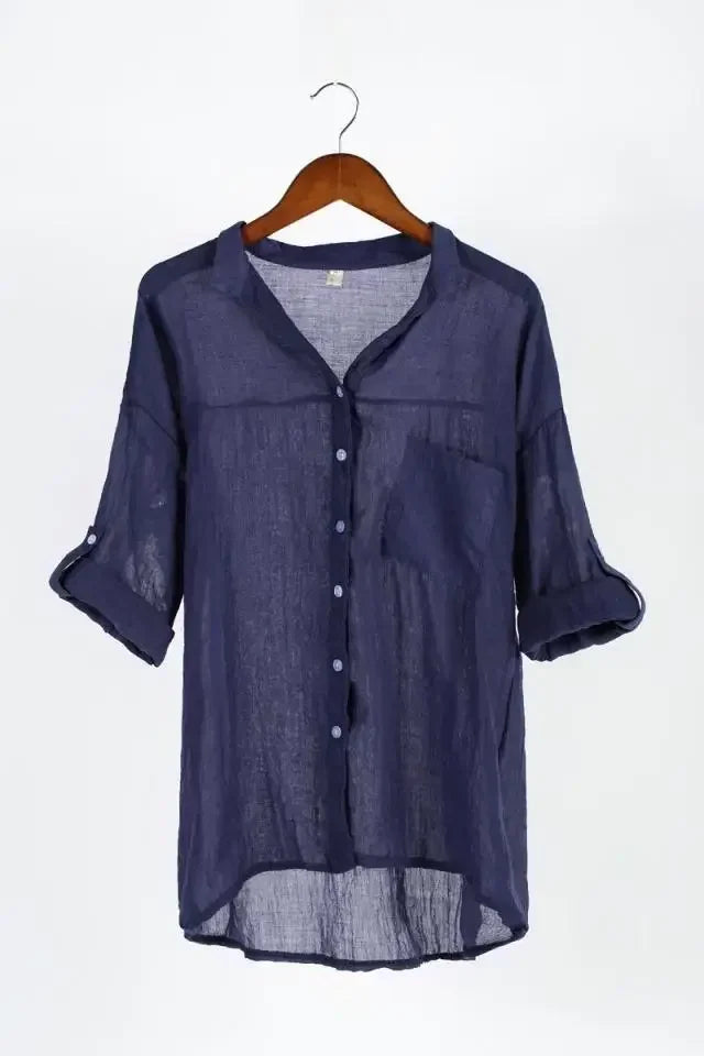 Vintage Button-Down Baumwoll-Leinen Bluse | Riane