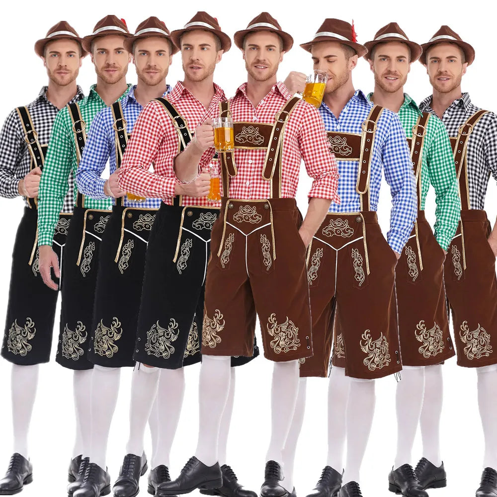 Bayerische Tracht für Herren – Traditionelle Oktoberfest-Hosenträgershorts und Hemd | Tharghall