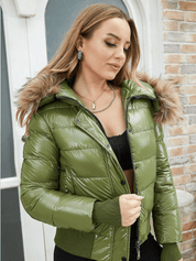 Pufferjacke mit metallischem Kunstpelzausschnitt für Damen | Viliana