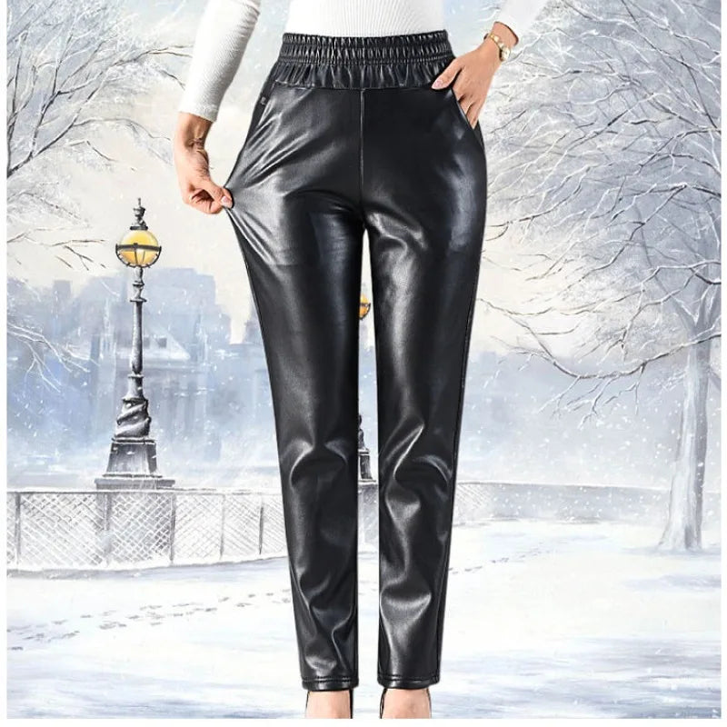 Elegante einfarbige Lederhose für Damen | Jocinta