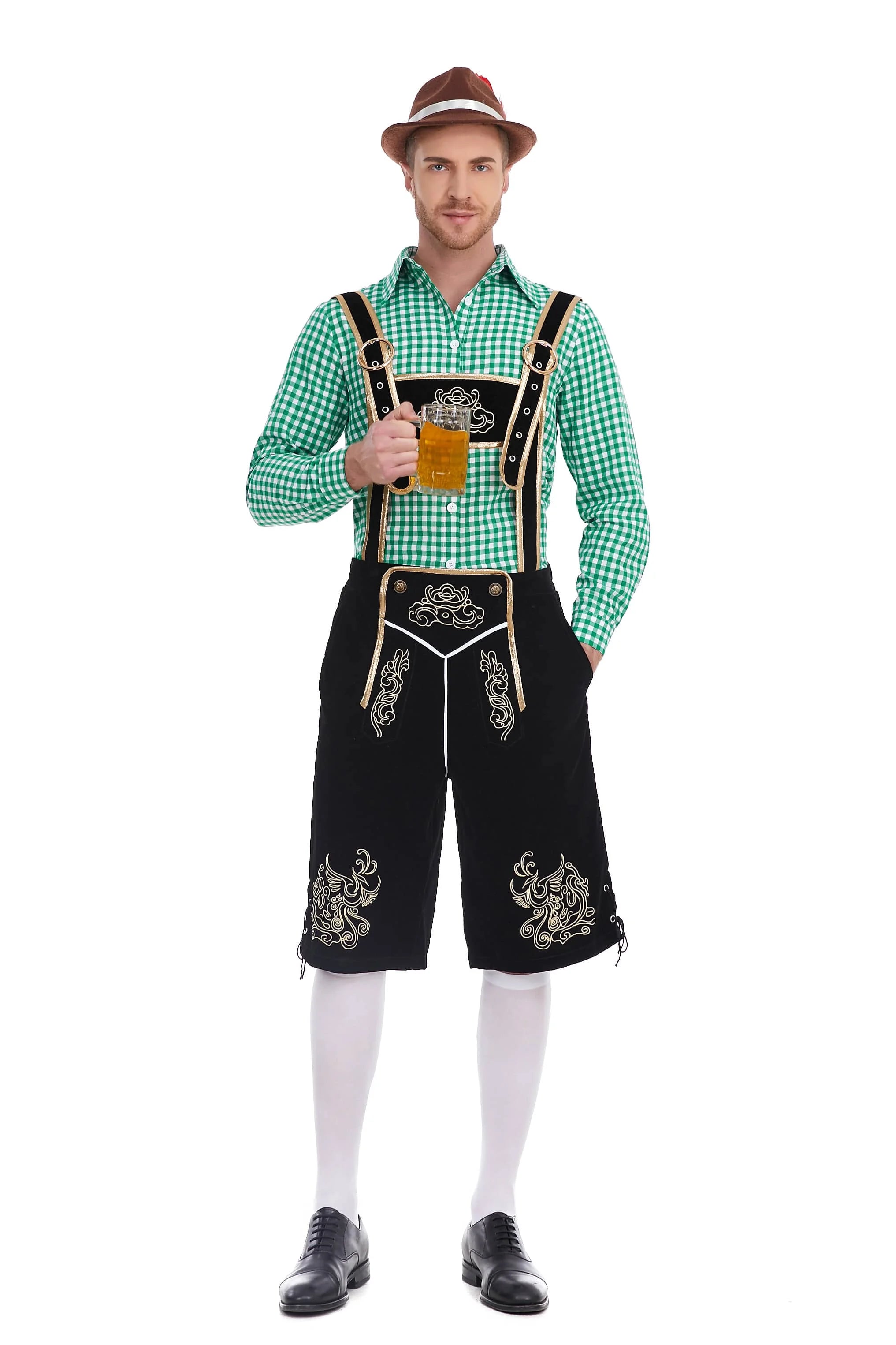 Bayerische Tracht für Herren – Traditionelle Oktoberfest-Hosenträgershorts und Hemd | Tharghall