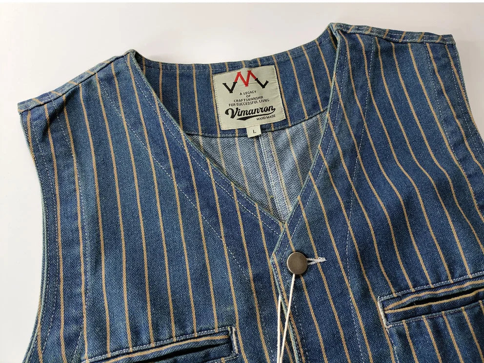 Vintage gewaschene Jeansweste mit vertikalen Streifen | Glenavin