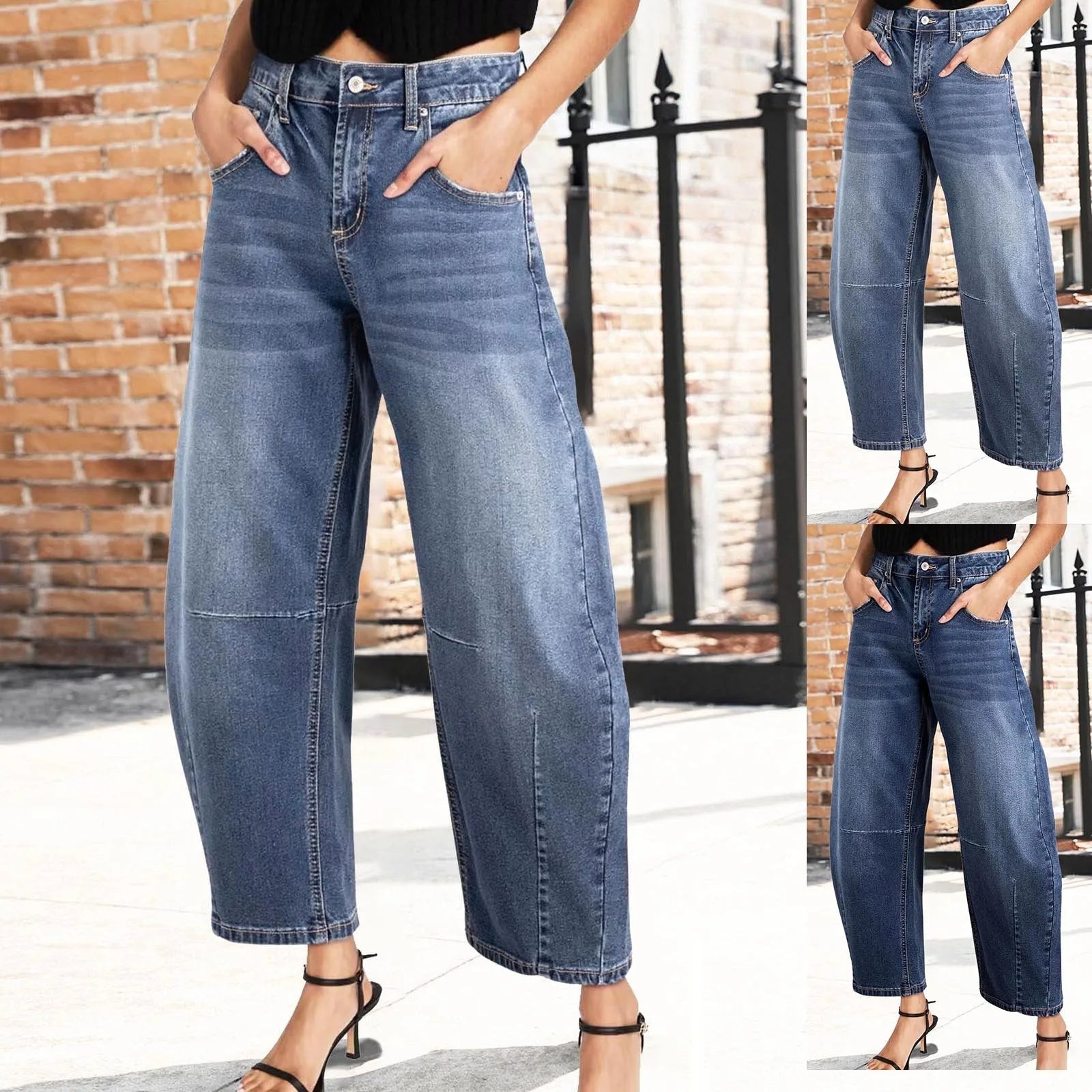 Mittlere Leibhöhe Barrel Weites Bein Jeans für Damen | Kimberlyn