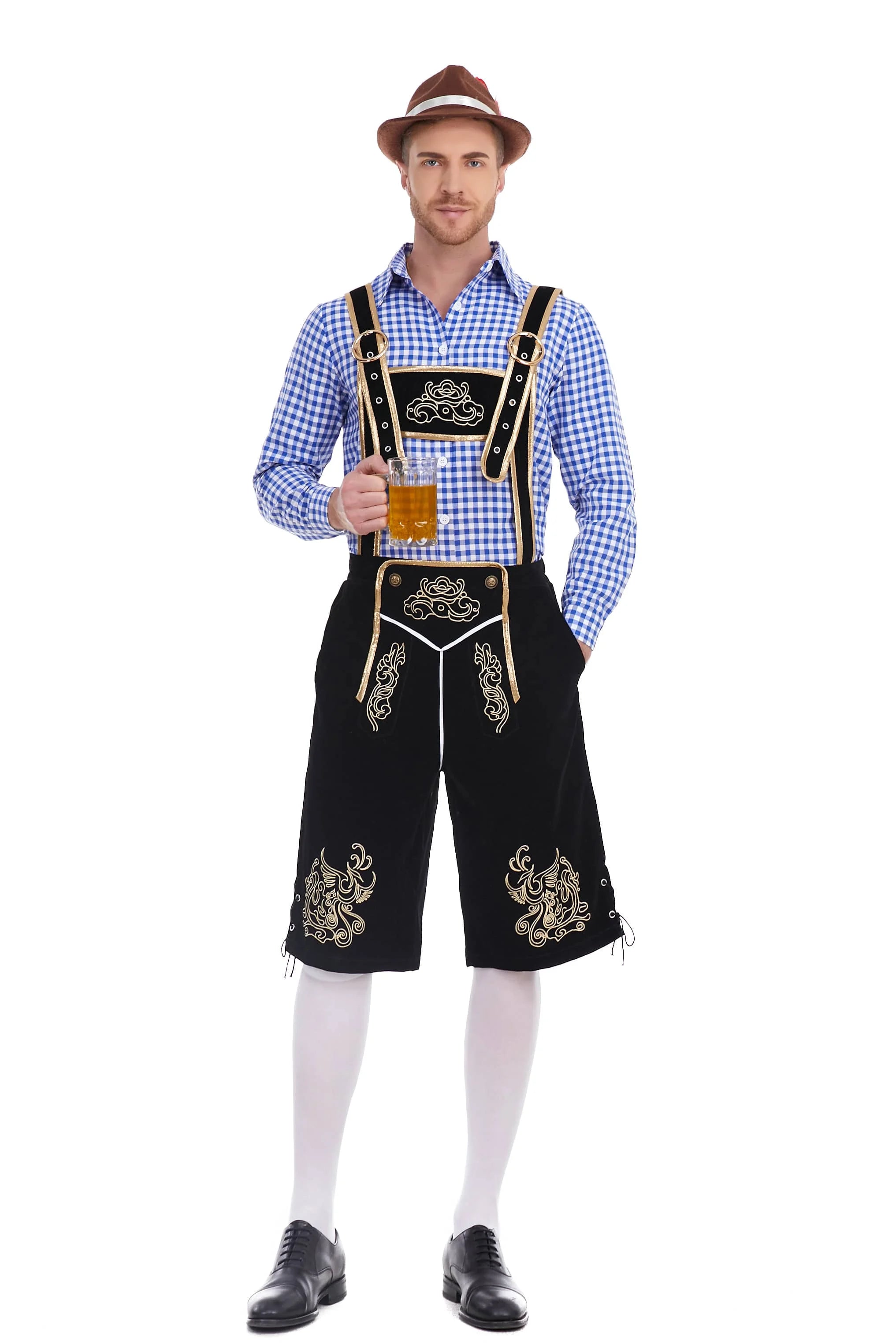 Bayerische Tracht für Herren – Traditionelle Oktoberfest-Hosenträgershorts und Hemd | Tharghall