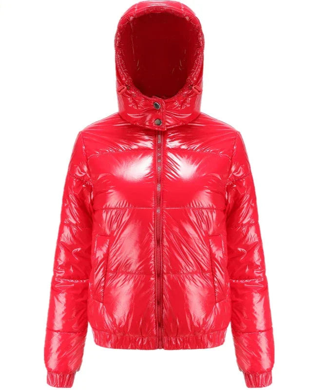 Metallic-Puffer-Winterjacke mit Kapuze für Damen | Edelira