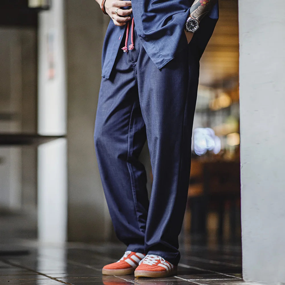 Zweiteiliges Set in Vintage-Blau für Herren | Langarmhemd und gerade geschnittene Hose | Garlin