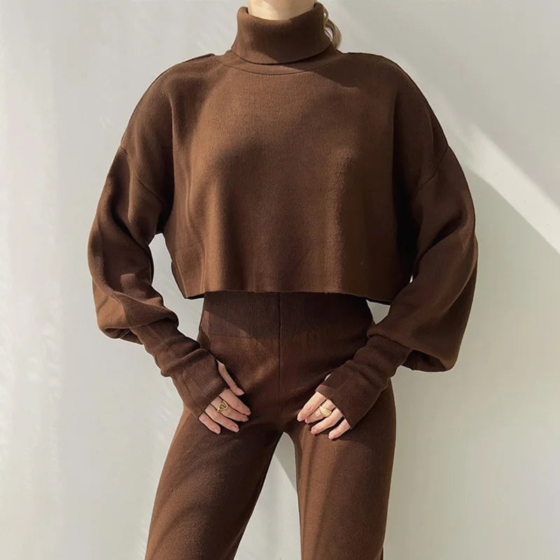 Gerippter Rollkragenpullover und Hose für Damen | Analya Luxe