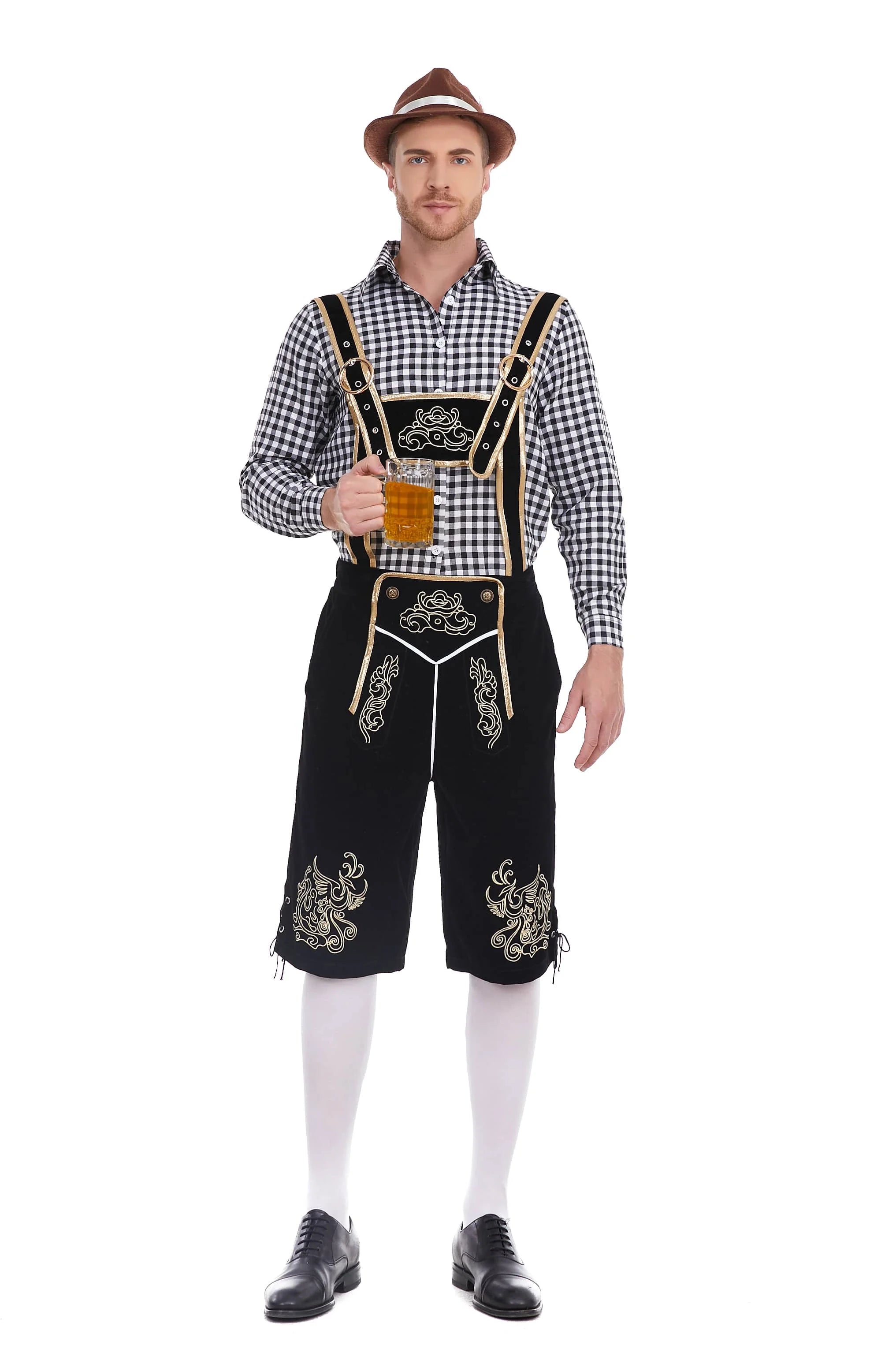 Bayerische Tracht für Herren – Traditionelle Oktoberfest-Hosenträgershorts und Hemd | Tharghall