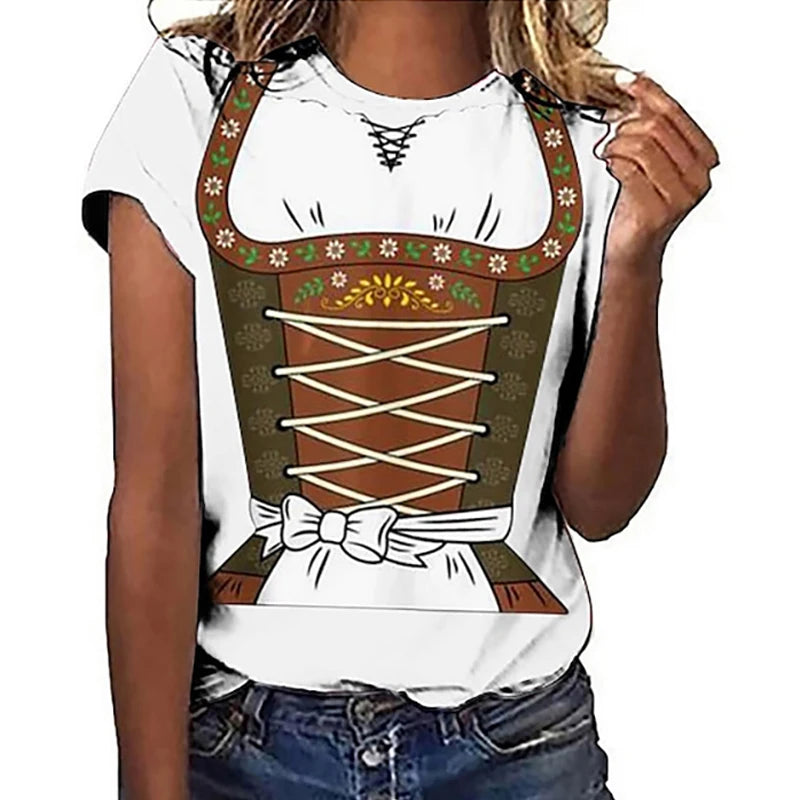 Damen Oktoberfest T-Shirt | Bayerischer Stil | Lustiges Bier-T-Shirt für Oktoberfest | Barbary