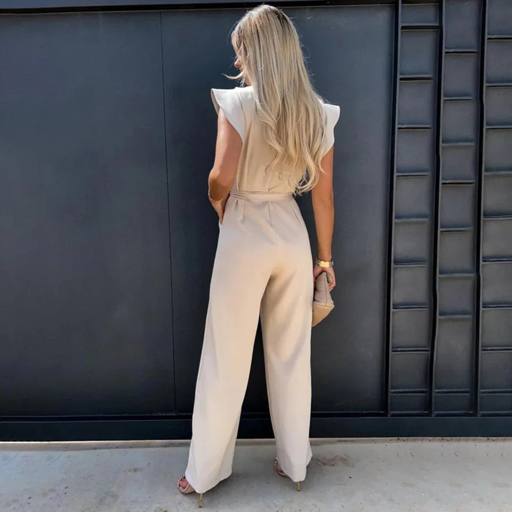 Kleio l Ärmelloser eleganter Jumpsuit aus Seide mit Gürtel