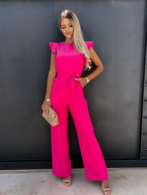 Kleio l Ärmelloser eleganter Jumpsuit aus Seide mit Gürtel