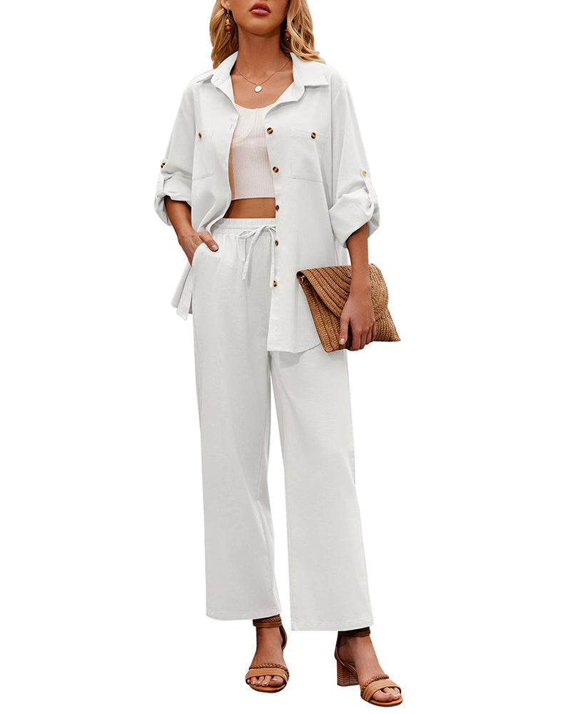 Valeriana l Stilvolles Freizeit-Damen-Set [Bluse + weite Hose]