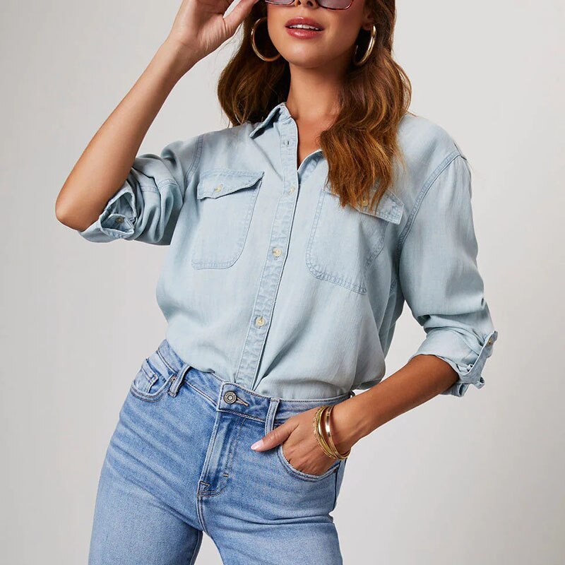 Priscilla | Klassische Denim-Bluse mit Knöpfen für Damen