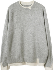 Grau-weißer Two-Fers-Pullover mit Oversize-Schnitt und langen Ärmeln | Apricity