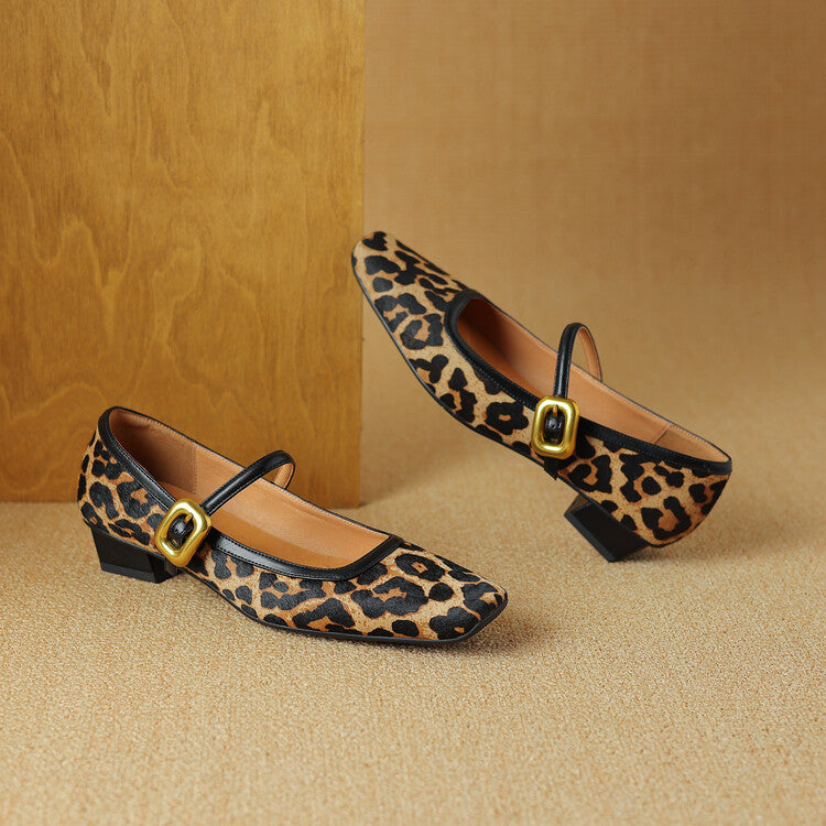 Mary Jane Ballerinas aus Samt mit Leopardenmuster | Harrela