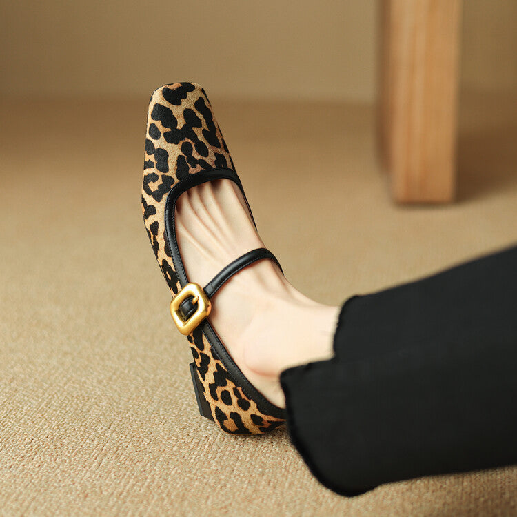 Mary Jane Ballerinas aus Samt mit Leopardenmuster | Harrela