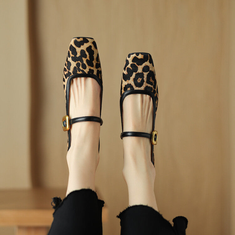 Mary Jane Ballerinas aus Samt mit Leopardenmuster | Harrela