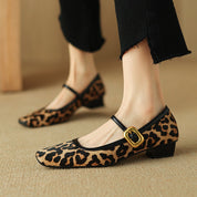 Mary Jane Ballerinas aus Samt mit Leopardenmuster | Harrela